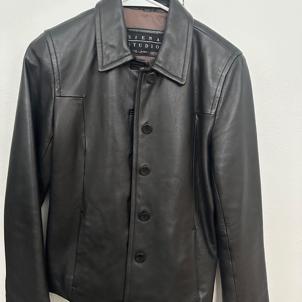 Women Button Black Leather Jacket
